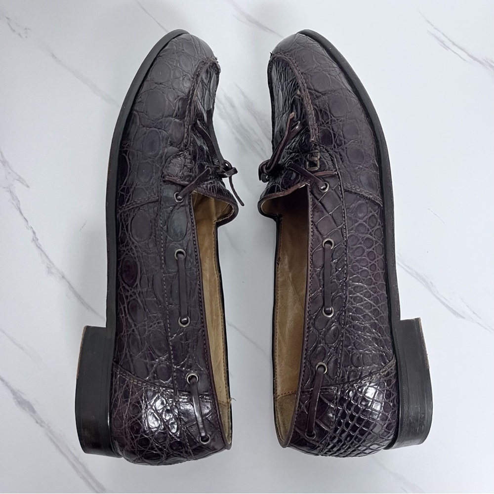 Zelli Italian Crocodile Loafers Brown Genuine Leather Tie Shoes Size 11 - Picture 6 of 11